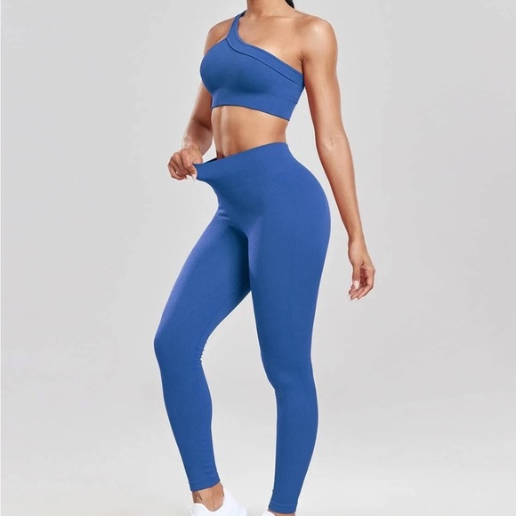 NWT Ribbed One Shoulder Sports Bra & High Waist Leggings Set Size SMALL NWT - Picture 5 of 10